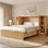 Lit escamotable double avec table de chevet avec rangement et porte tambour coulissante, chêne naturel