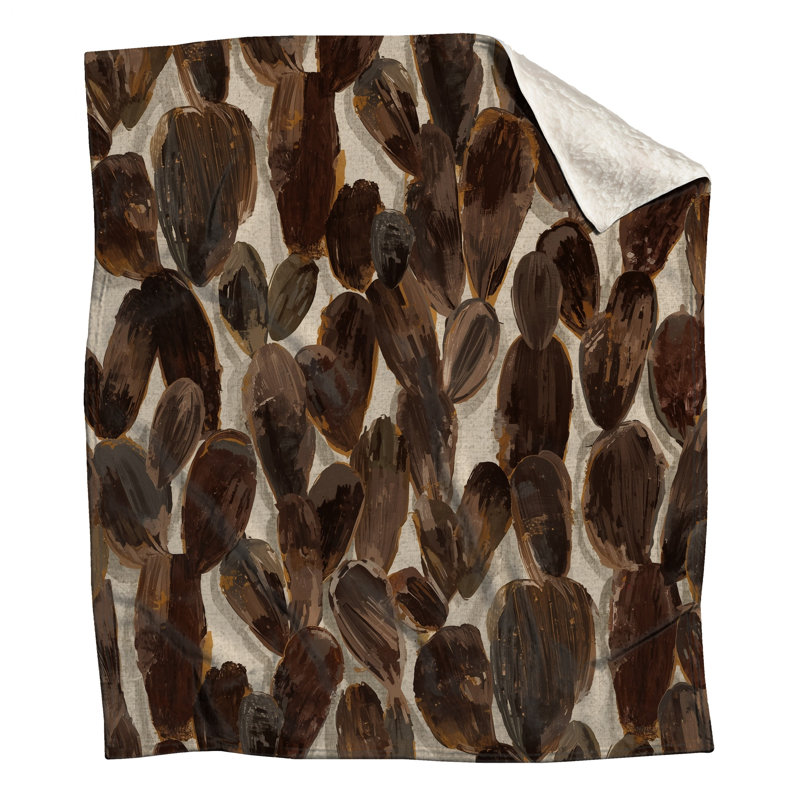 Couvertures brunes à motif de cactus, L 60 po x H 80 po
