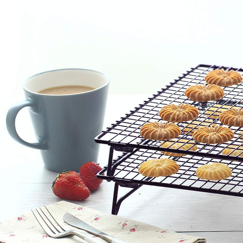 Grille de refroidissement 2 pièces avec pieds pliables pliables - pour cuisiner, rôtir, sécher, griller (noir)