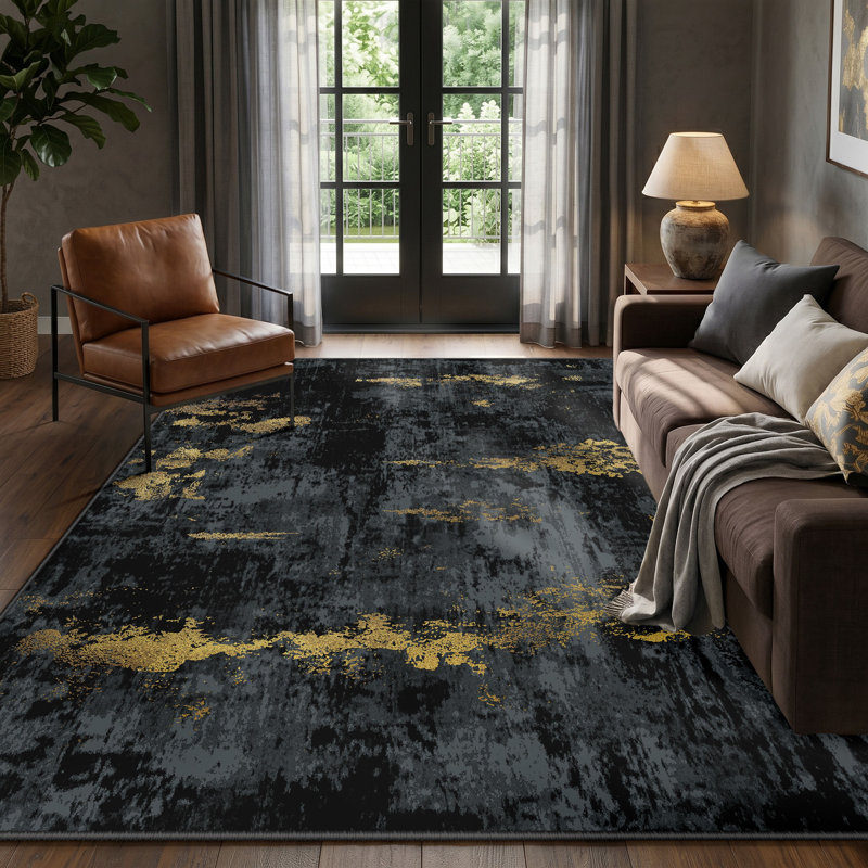 Modern Abstract Printed Area Rug Non-Slip Machine Washable Low Pile for Living Room Bedroom, Rectangle 5' x 7'