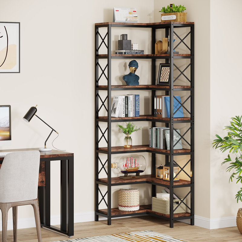 Philbrick Corner Bookcase, Rustic Brown/Black