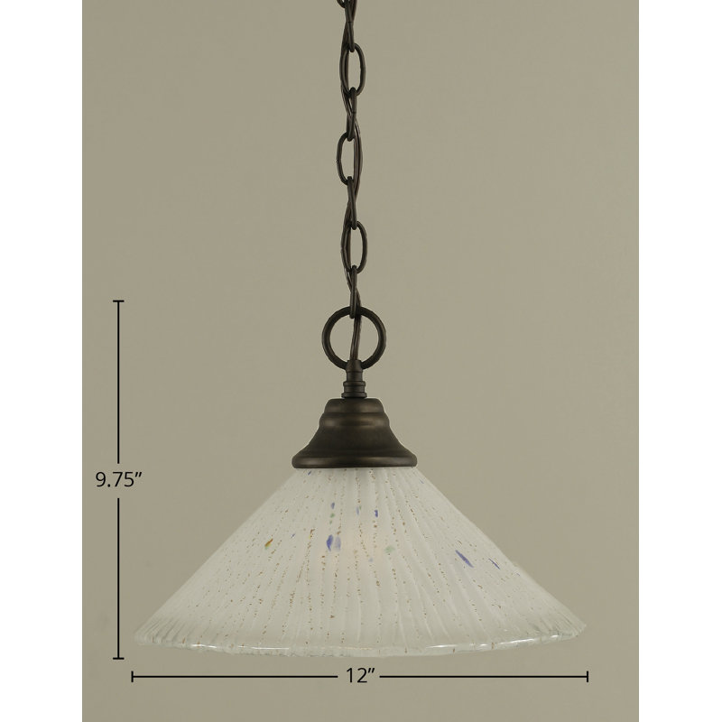 Luminaire suspendu en chaîne avec verre cristal givré, L 12 po, Chrome chrome