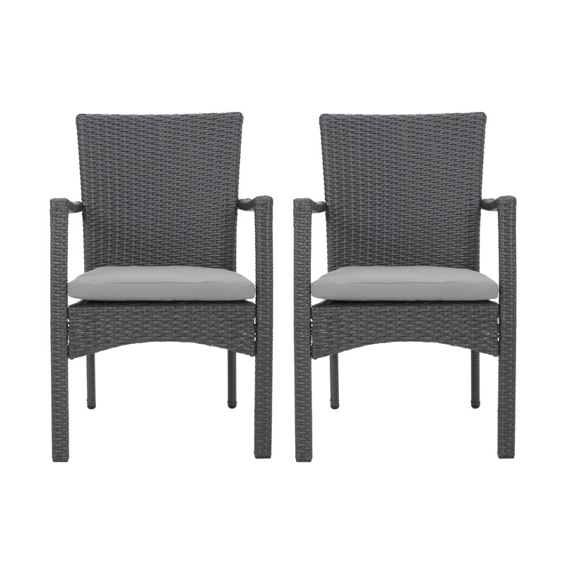  Ensemble de 2 chaises d'extérieur en osier avec coussins de jardin ou de terrasse, gris, Grey, Gris clair