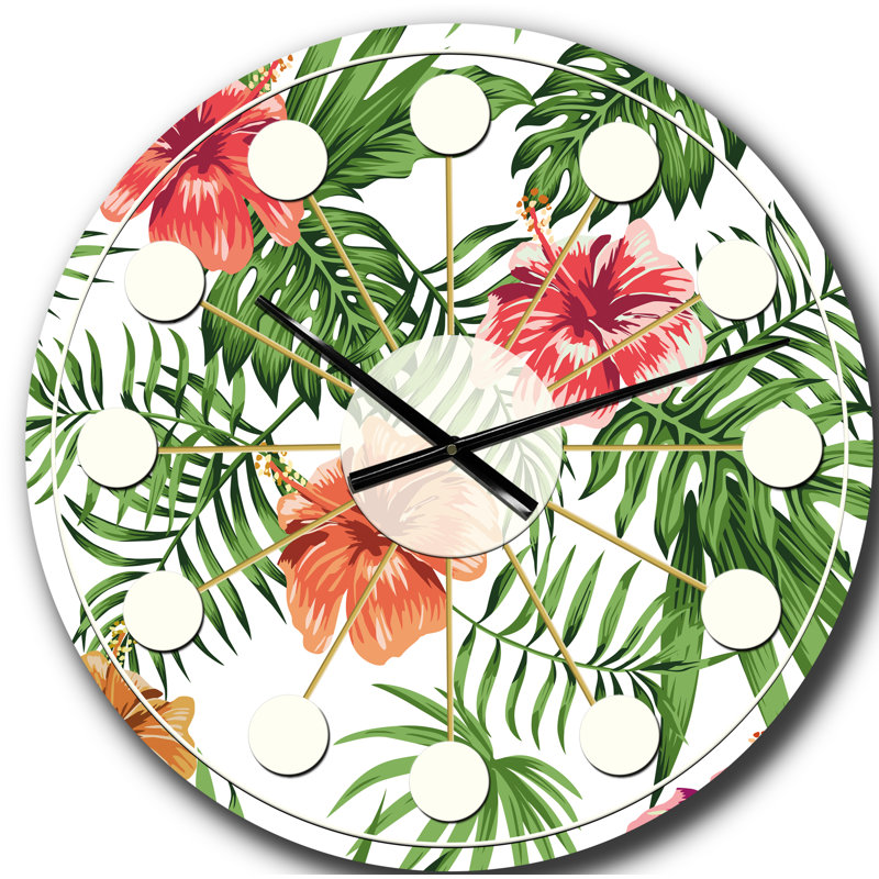 Horloge murale style tropical Mid-Century Tropical Botanicals and Flowers II, Grand