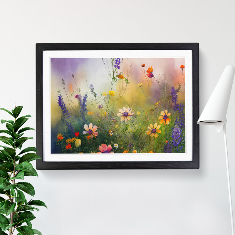 Shining Wildflowers Floral - Framed Print, Black, 46cm H x 64cm W x 2cm D