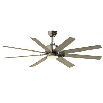 Levon 64 inch Indoor/Outdoor Smart Ceiling Fan with LED CCT Select Light Kit - Brushed Nickel with Washed Pine Blades