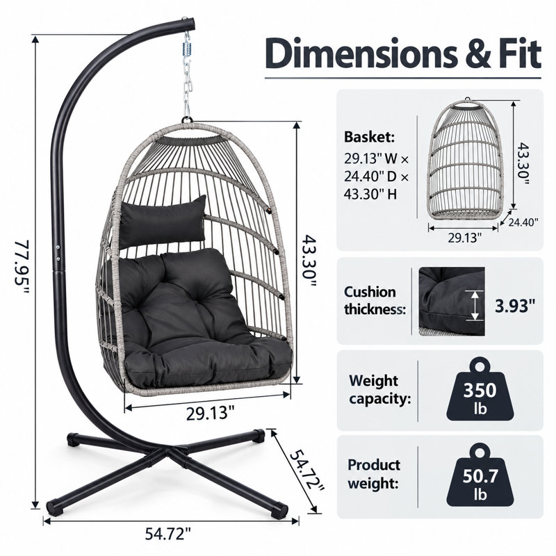Fauteuil à œufs pliable en osier Albie, Gris