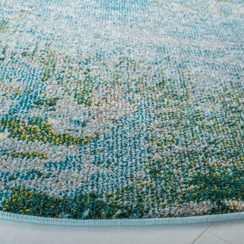 Etta Abstract Light Blue/Green Area Rug, Round 4'