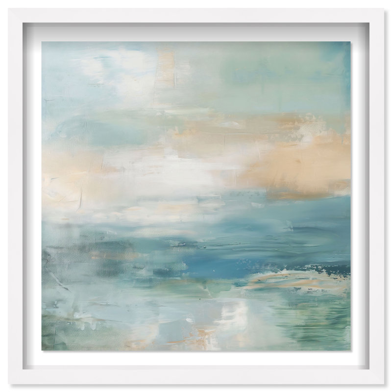 Turquoise Echoes II Shadowbox Abstract Print by Oliver Gal, Black Frame, 12 x 12, 25.5"H x 25.5"W, White Frame