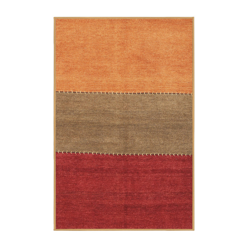 Tapis de zone rouge/orange contemporaine, Rectangle 5 pi x 7 pi