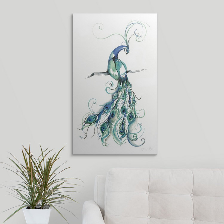 «Aquarelle Peacock I» par Jennifer Goldberger, reproduction d'art, H 36 po x l 24 po x P 1,25 po, Toile