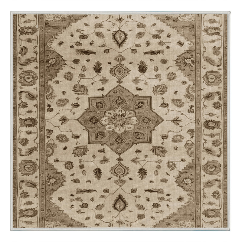 Machine Washable Tabriz Beige Area Rug, Square 5'