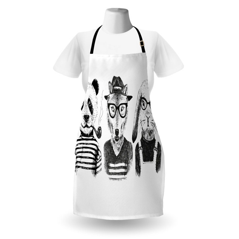 Tablier East Urban Home Animal unisexe, panda cigare, taille adulte, noir gris blanc