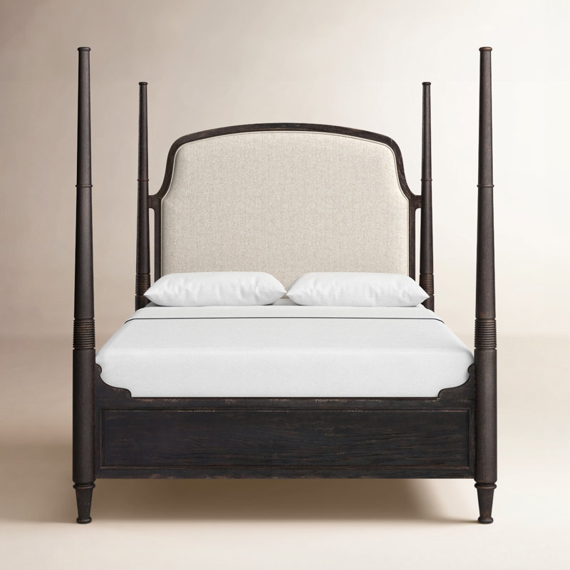 Alcy Upholstered Four Poster Bed, Black/Beige, Queen