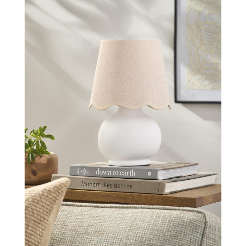 Momsen Coloured Scallop Shade Lamp, White, Pink