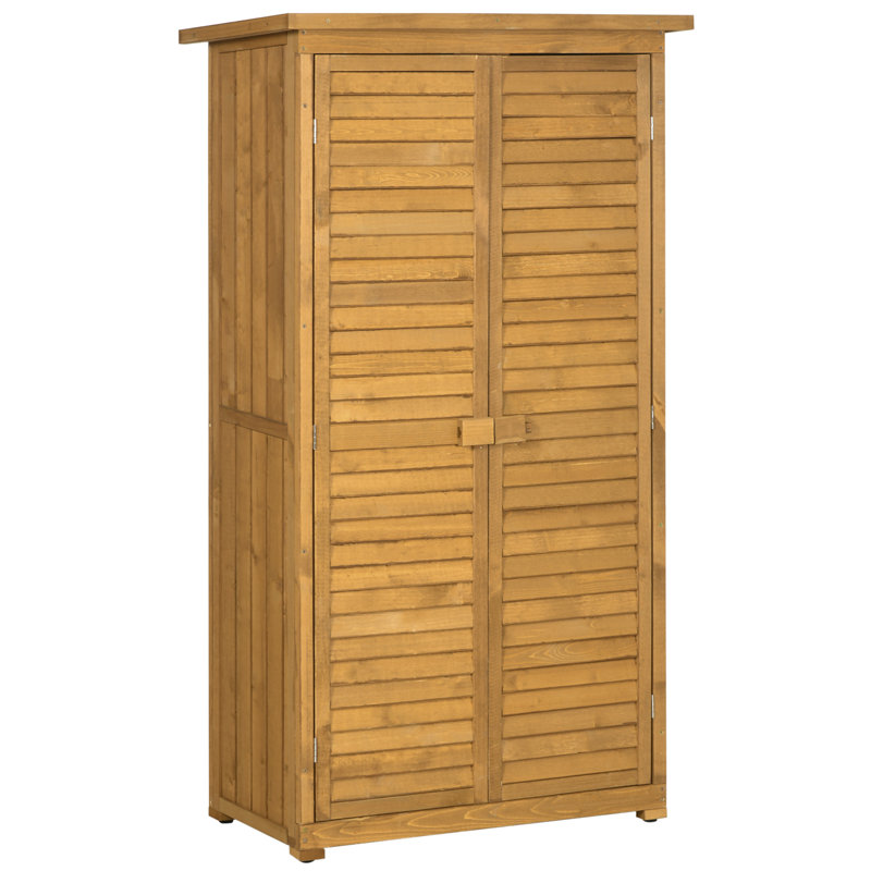 Solenor Rustic Wooden Garden Storage Shed with Asphalt Roof and Three Inner Compartments, Beige