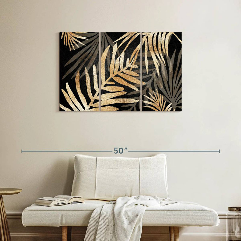 Harnek Glam Leaves Black Gold I, 24" H x 38" W