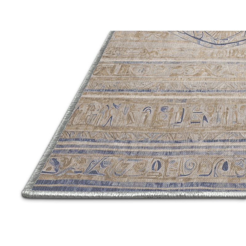 Machine Washable Beige Area Rug, Round 6'