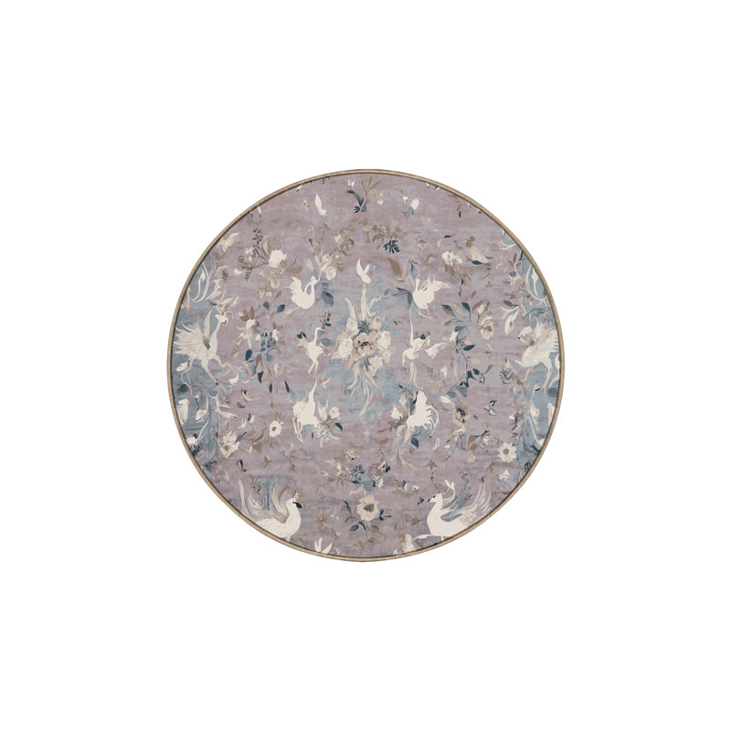 Tapis beige lavable à la machine, Rond 7 pi