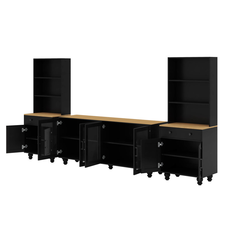 Meuble télé avec 2 tablettes et portes en verre trempé Farmhouse