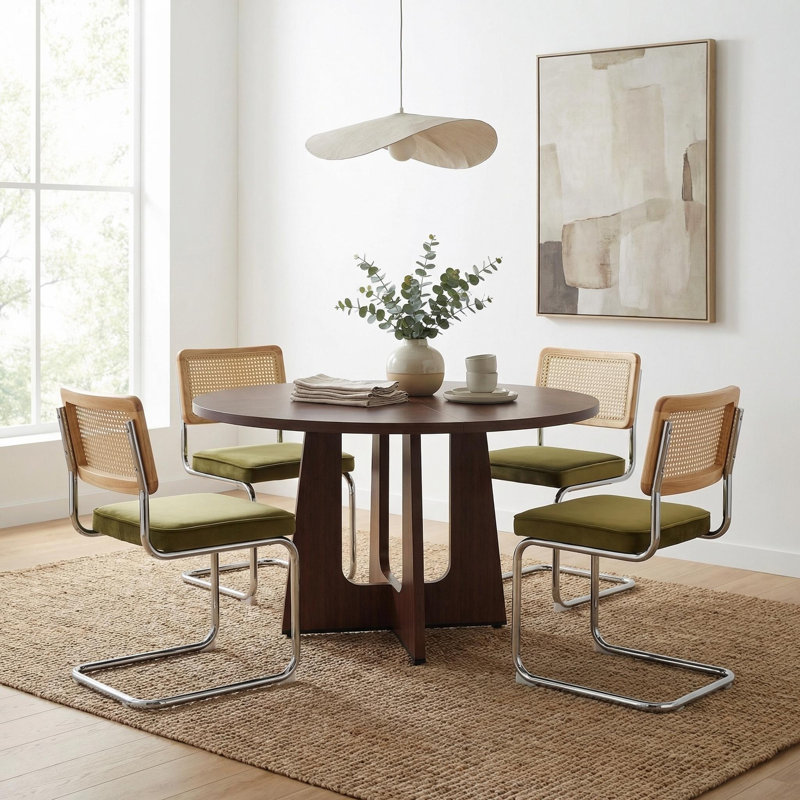 Ensemble de table de salle à manger 5 pièces avec chaises en porte-à-faux en velours, Vert