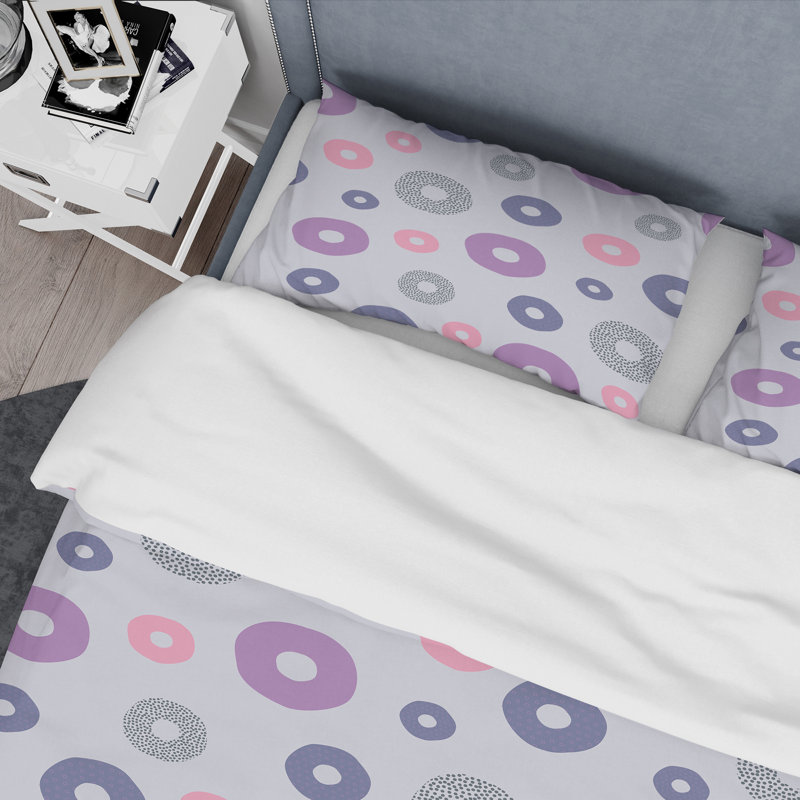 Purple Circle Dots Polyester Dots Duvet Cover, King Duvet Cover + 2 King Shams