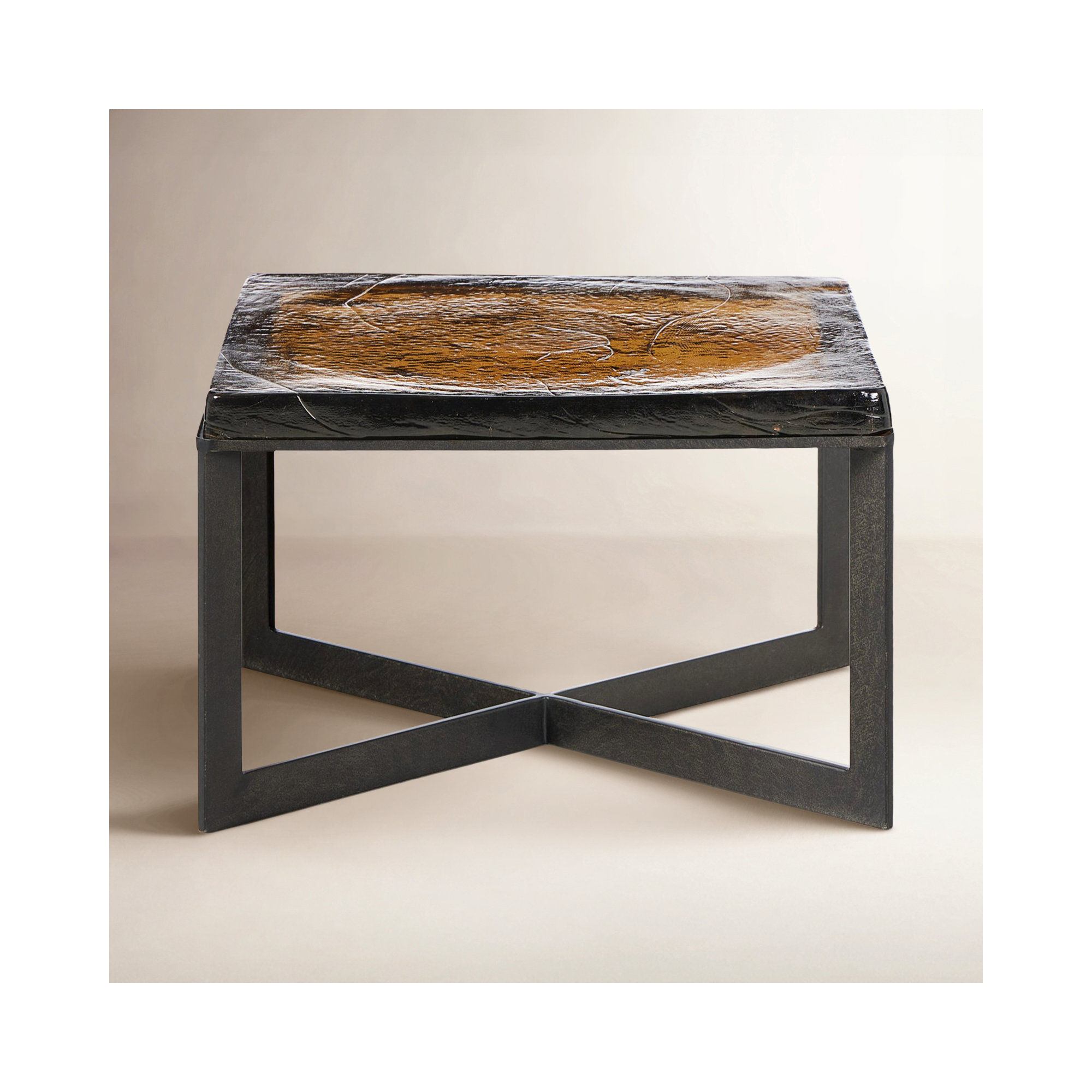 Angier Single Coffee Table, Amber Cast Glass