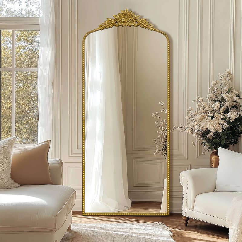 Miroir pleine grandeur antique antique, 75 po x 30 po rétro avec cadre matelassé, Doré, 75 po x 30 po