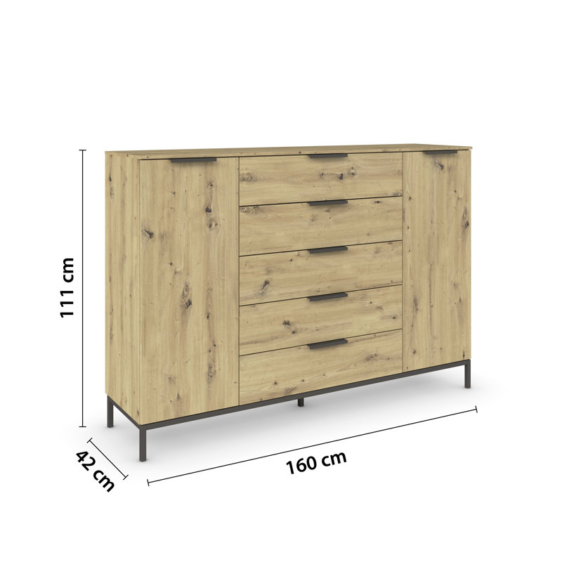 5 - Drawer Chest of Drawers, Oak/Graphite