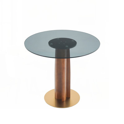 Modern Round Dining Table, 33.5" Tempered Glass Table with Wooden Leg & Gold Base, 2 - Person Kitchen Table for Small Space, 150lbs Weight Capacity(Only the Negotiation Table)