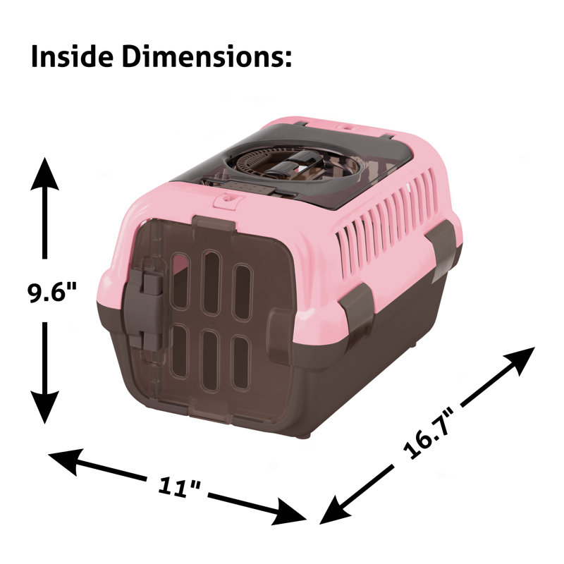 Double Door Pet Plastic Carrier II, for dogs and cats up to 11 lbs, 11.2" H x 22.4" W x 14.4" D, Pink/Brown