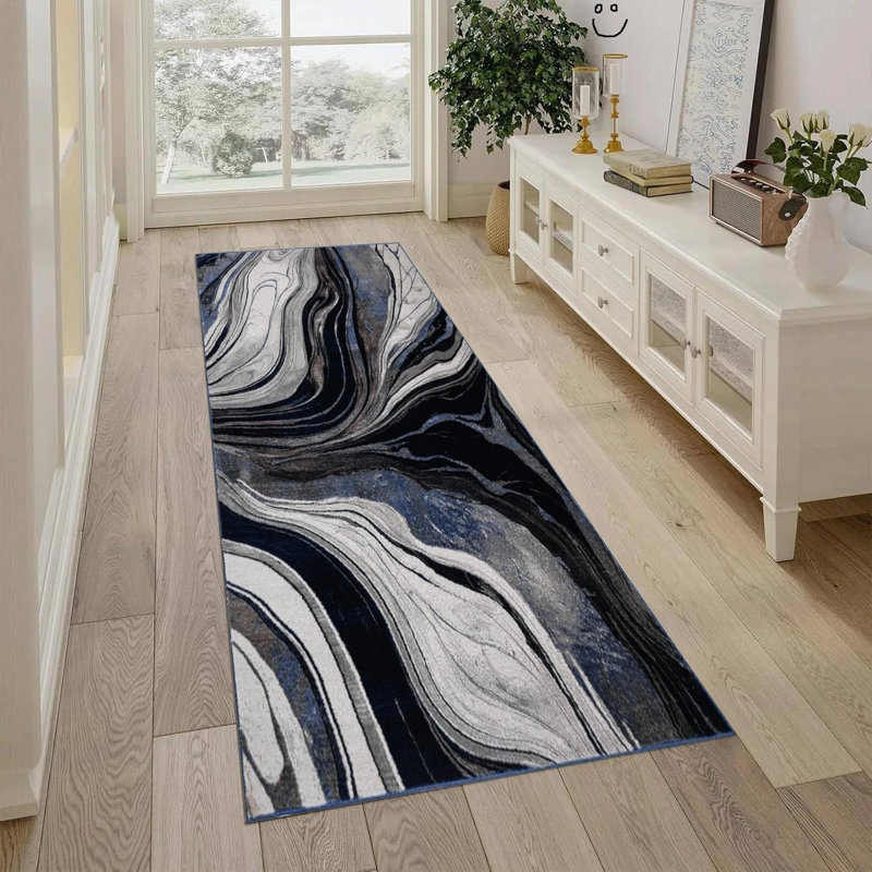 Abstract Flokati, Blue, Runner 60 x 300 cm