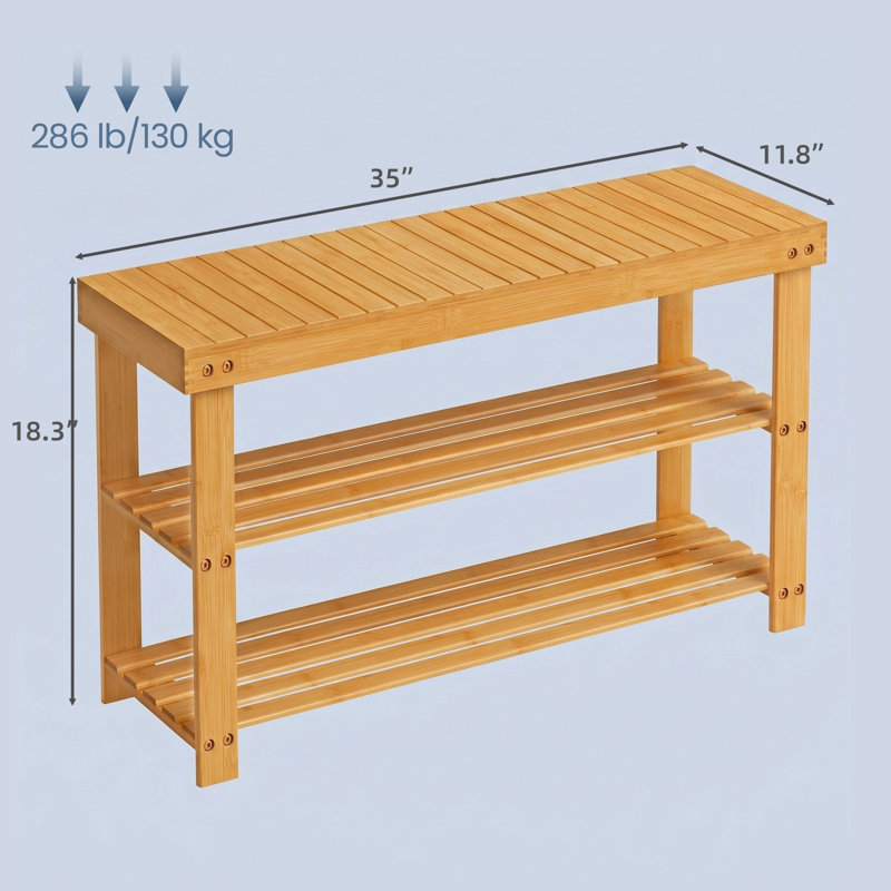 Banc de rangement pour 8 paires de chaussures, étagère à chaussures en bambou à 3 niveaux, Natural