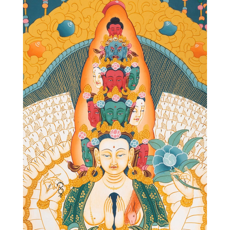 Lord Lokeshvara Thangka sans brocart | Or pur 24 carats, gouache et acrylique sur toile de coton