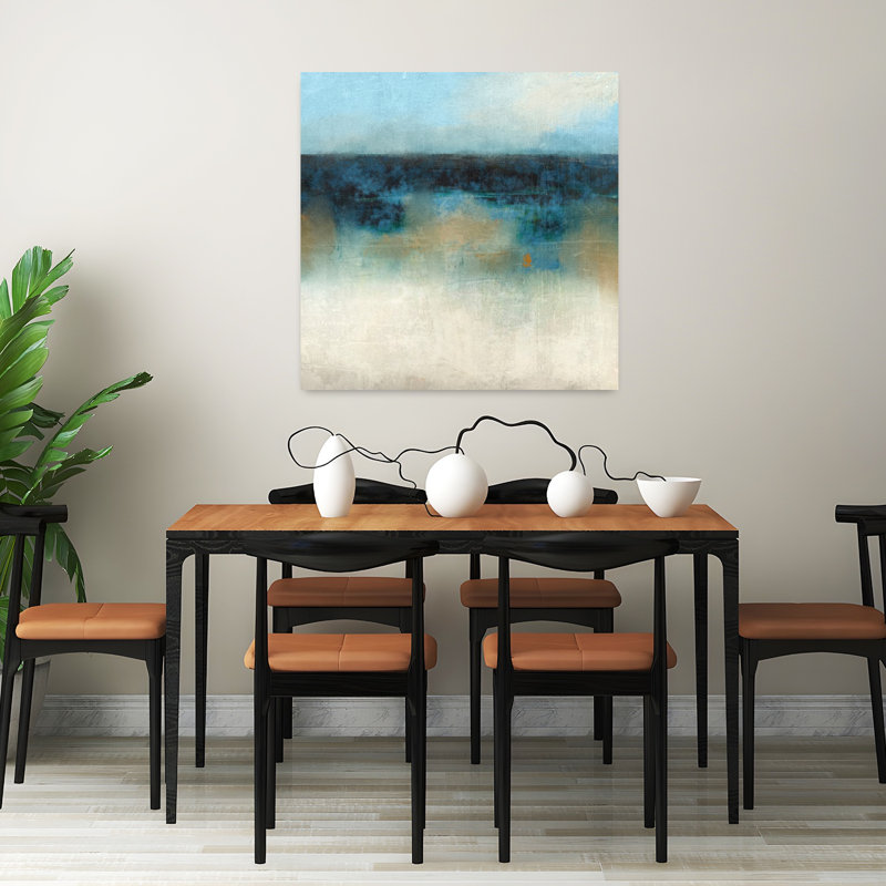 Indigo, art abstrait de paysage côtier, H 32 po x l 32 po