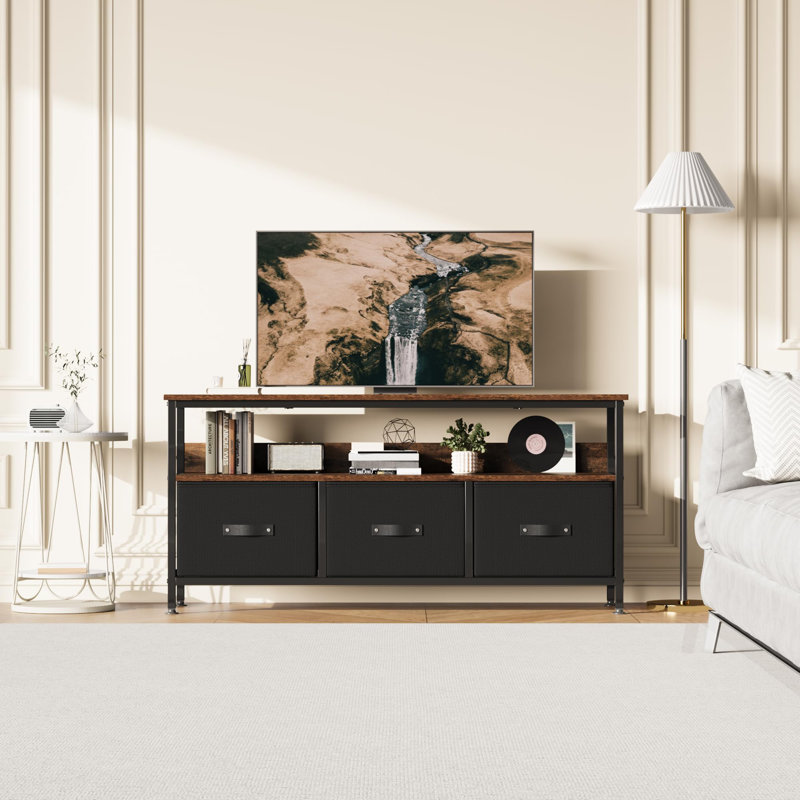 55 Inch TV Stand for Living Room, Dresser TV Stand for with 3 Drawers, Small Entertainment Center with Storage, Brown