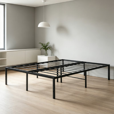 Structure de lit grand format en métal robuste, lit plateforme silencieux avec rangement sous le lit de 15 pouces, assemblage facile, noir