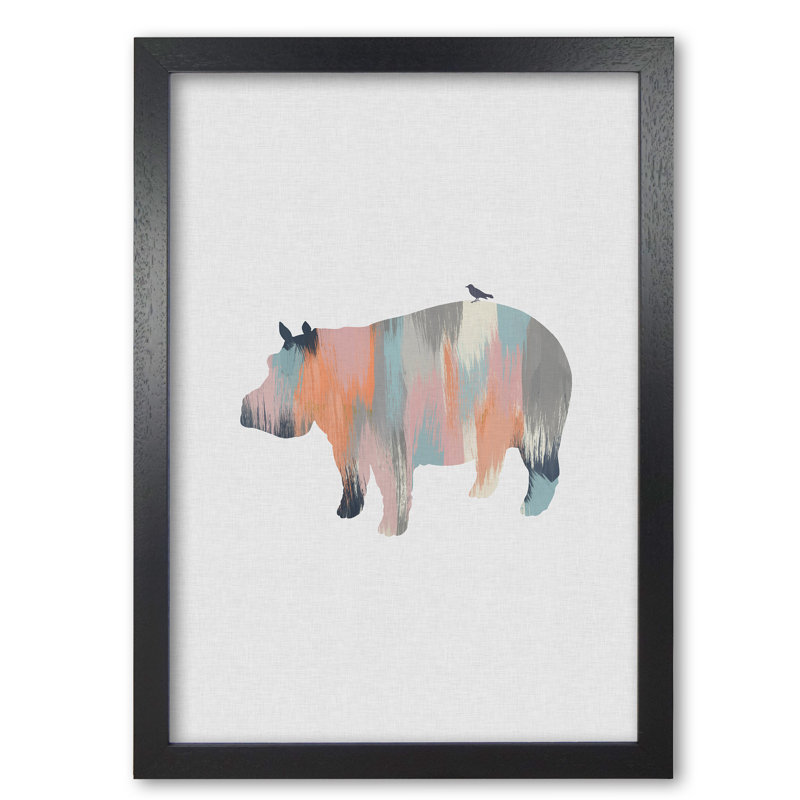Pastel Hippo - Print, 60 cm H x 42 cm W x 5 cm D, Black Grain Frame