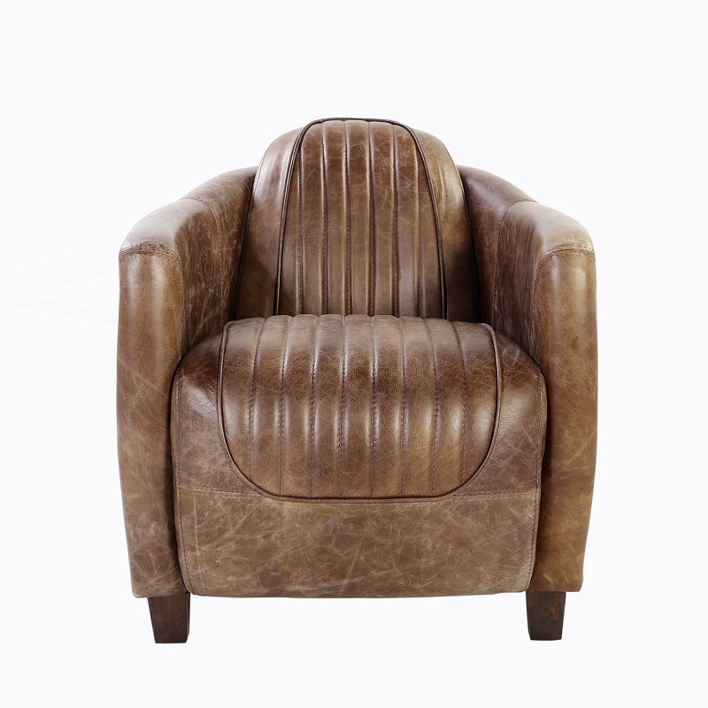 Chaise en cuir et aluminium rétro brun