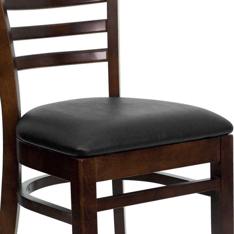 Chaise de restaurant en bois Lyman, Vinyle noir, Noyer