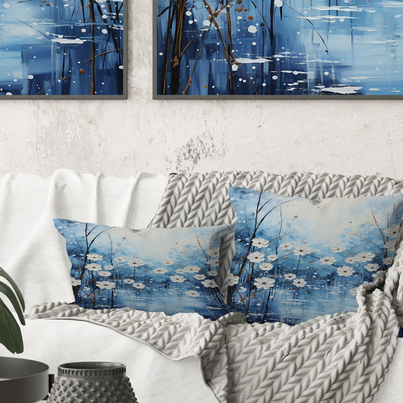 Coussin Winters Flowers Embrace Pointillism - Snow