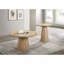 Table basse ronde de style contemporain avec structure en bois d'hévéa et piédestal en forme de cône, finition chêne-105714391