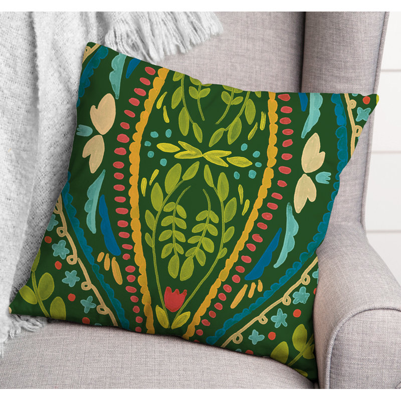 Housse et insert de coussin extérieur d'extérieur, Vert, Floral 2