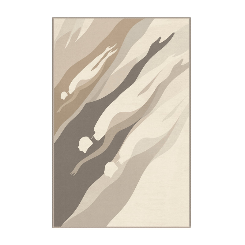 Machine Washable Bracondale Paralympic Swimming Minimalist Rug in Beige – Beige Binding, 8x10