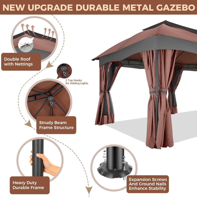 Tente de jardin robuste 12 x 20 pi avec structure en acier robuste et rideau d'intimité pour jardin, pelouse, cour et garage