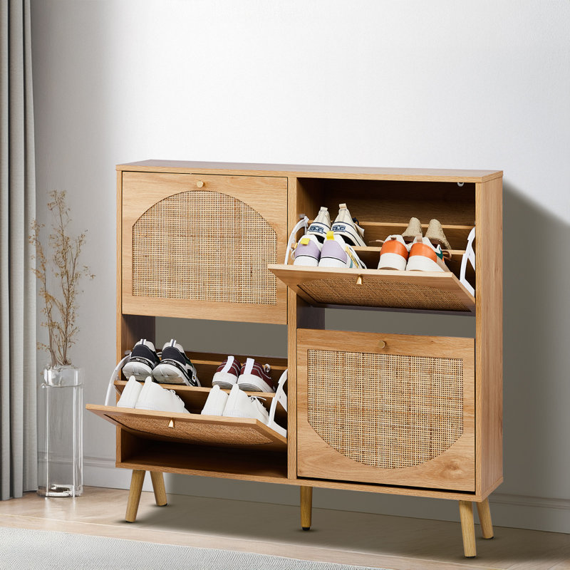 Range-chaussures en rotin arqué à 2 tiroirs et 9 tiroirs de 9,45 pouces de profondeur, Naturel