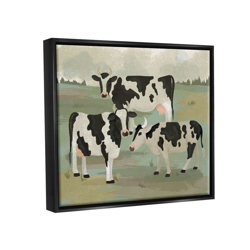 «Country Cows Grazing Trio», cadre flottant, impression sur toile, Cadre flottant noir de jais, H 17 po x l 21 po x P 1,7 po