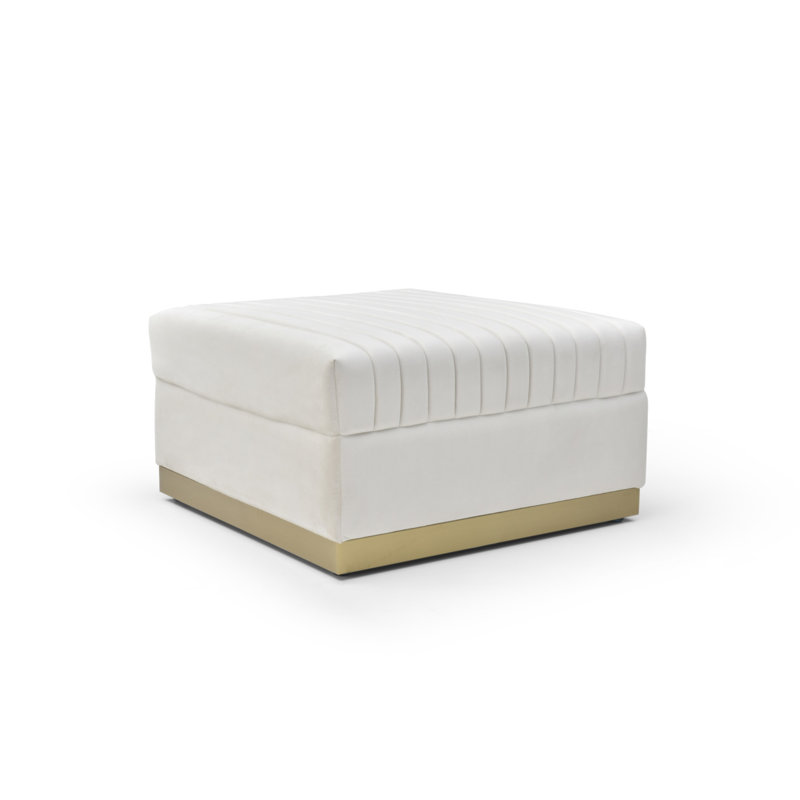 Contemporary Vertical Channel Tufted Velvet Big Size Ottoman Modern Upholstered Foot Rest For Living Room Apartment, Beige