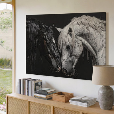 Black And White Horse Duality Canvasmonochrome Equestrian Art Wall Art Canvas Ready To Hang Gallery Wrapped Home Decor Modern Design