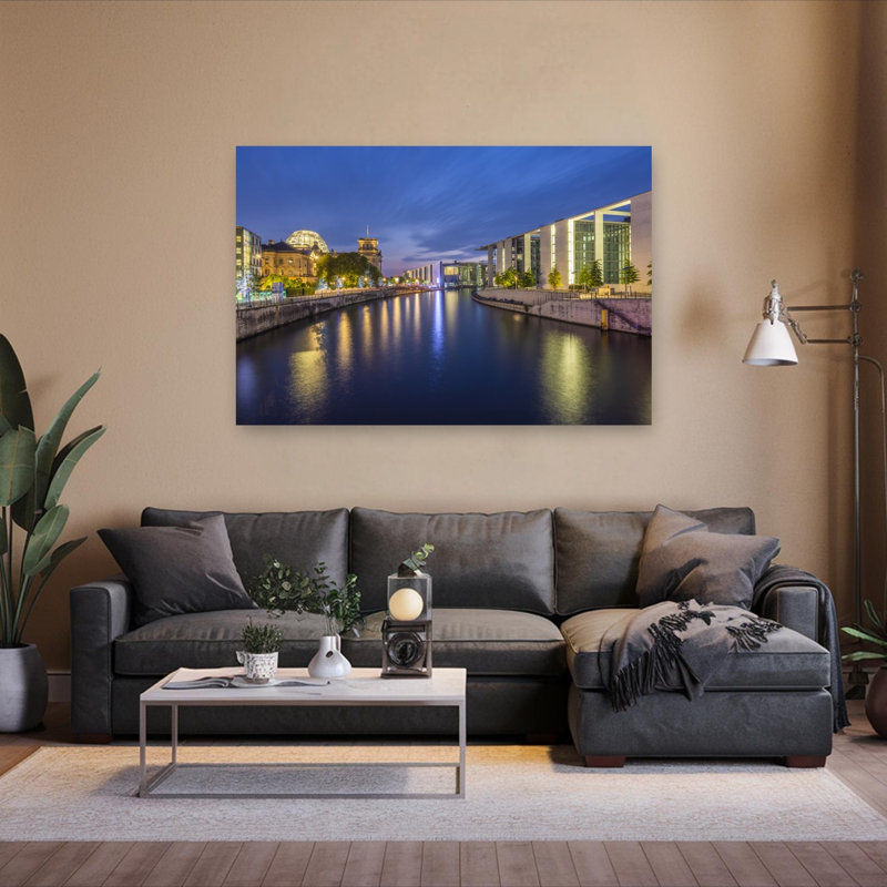 Berlin River Reflections Modern Abstract Architecture City Wall Art Print, 40" H x 60" W